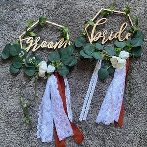 Bride & groom chair signs light up